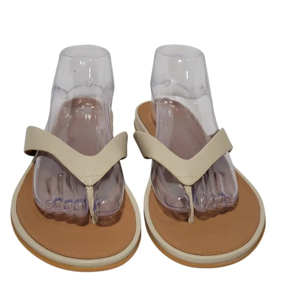 FitFlop Gracie Flip Flop Sandals Women Size 11 Leather Thong Stone Beige Comfort